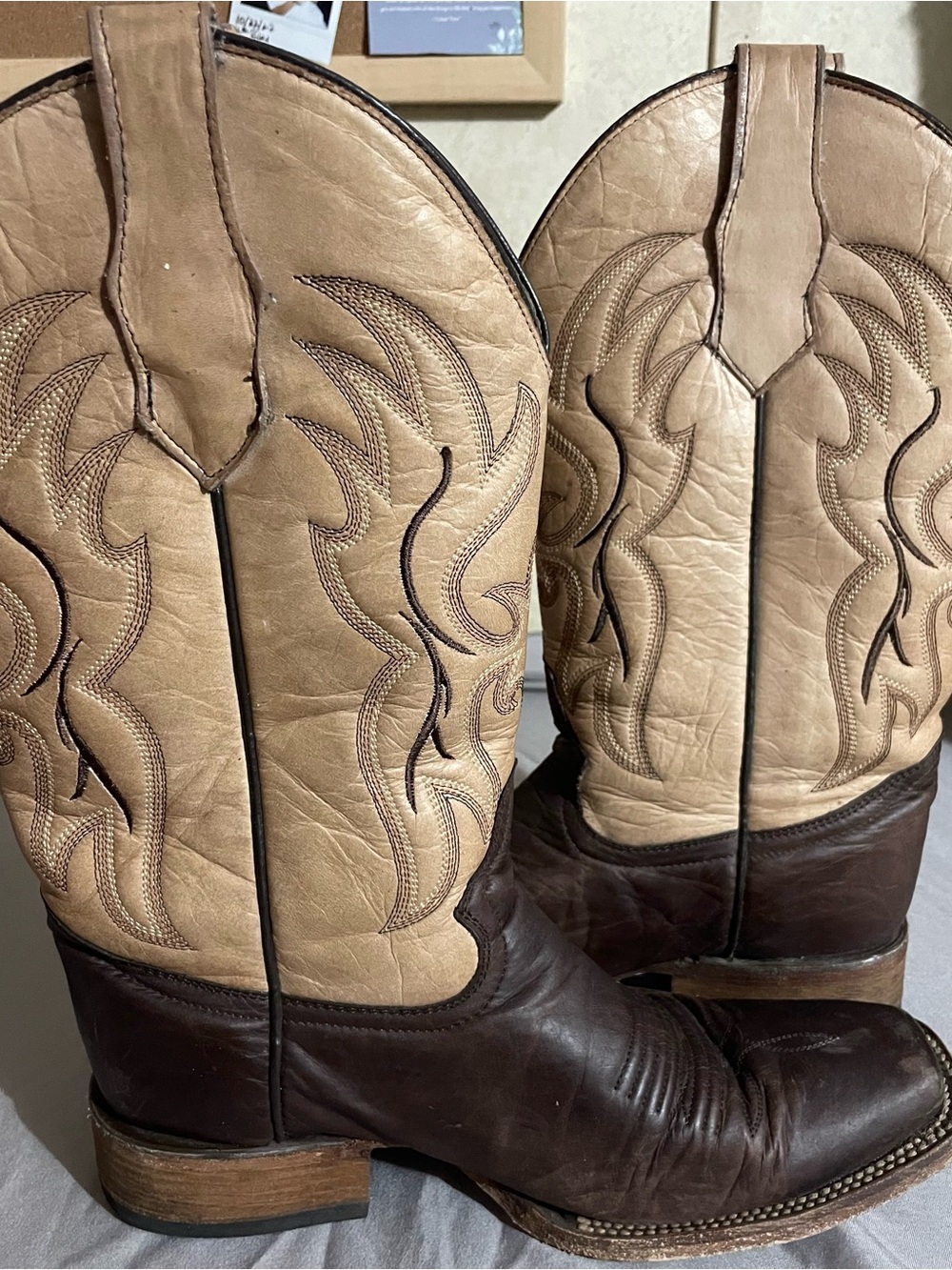 Buckle Two-Tone Brown and Tan Western Heeled Boots